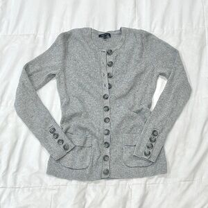 Anne Klein Cotton/Wool Blend Rib Knit Button-Up Grey Gardigan (Medium)